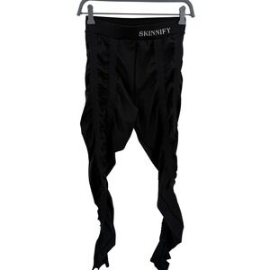 Skinnify Black Ruched Stirrup Leggings Size L High Rise Compression Tights